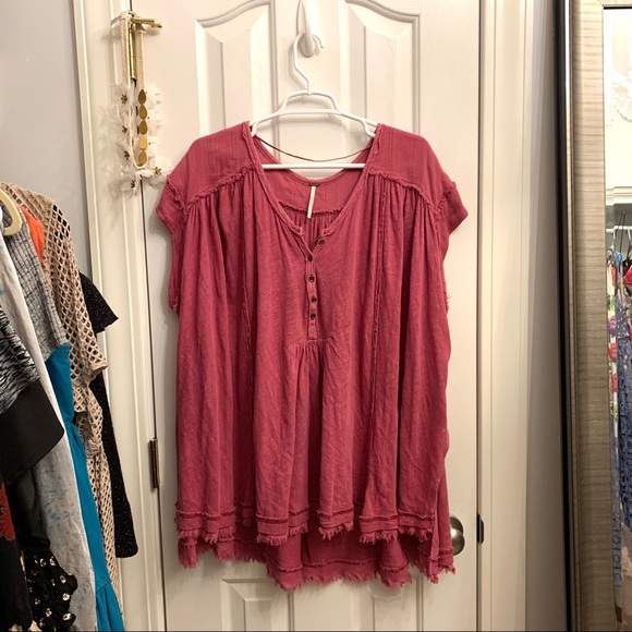 Free People Pink Aster Henley Top - Picture 3 of 8